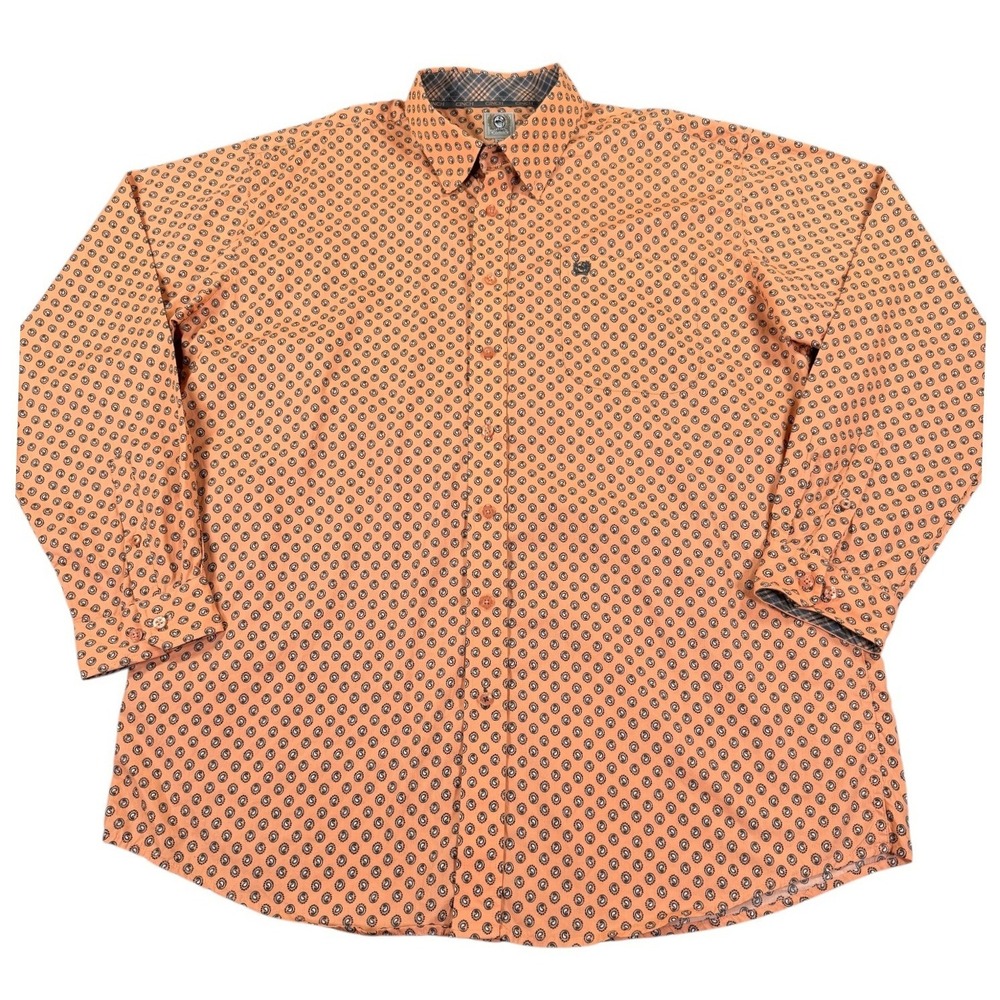Cinch Button Down Shirt Men XL Orange Excellent MTW1103967 Geometric Paisley